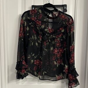 Arizona Jean Company Black Floral Sheer Blouse